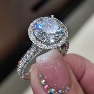 14k White Gold Finished & Moissanite Ring